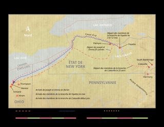 Carte montrant le voyage des saints