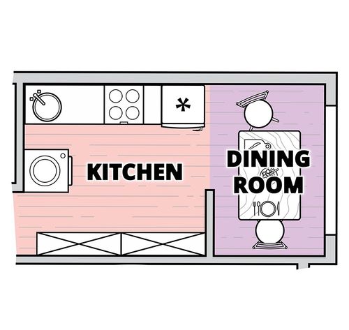 apartment kitchen and dining room floor plan