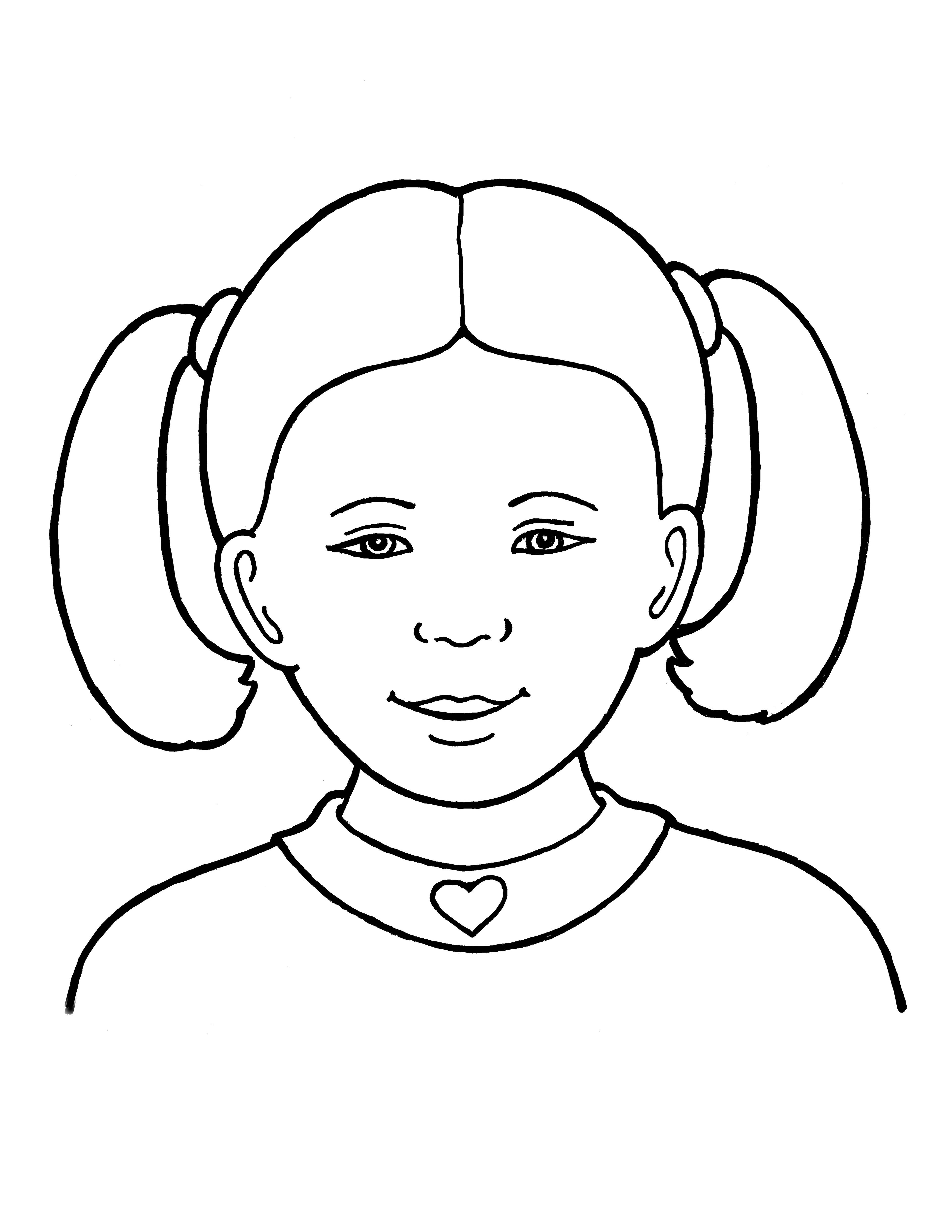 A line drawing of a Primary girl with pigtails, from the nursery manual Behold Your Little Ones (2008), page 71.