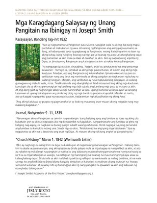 Handout: Mga Karagdagang Salaysay ng Unang Pangitain na Ibinigay ni Joseph Smith