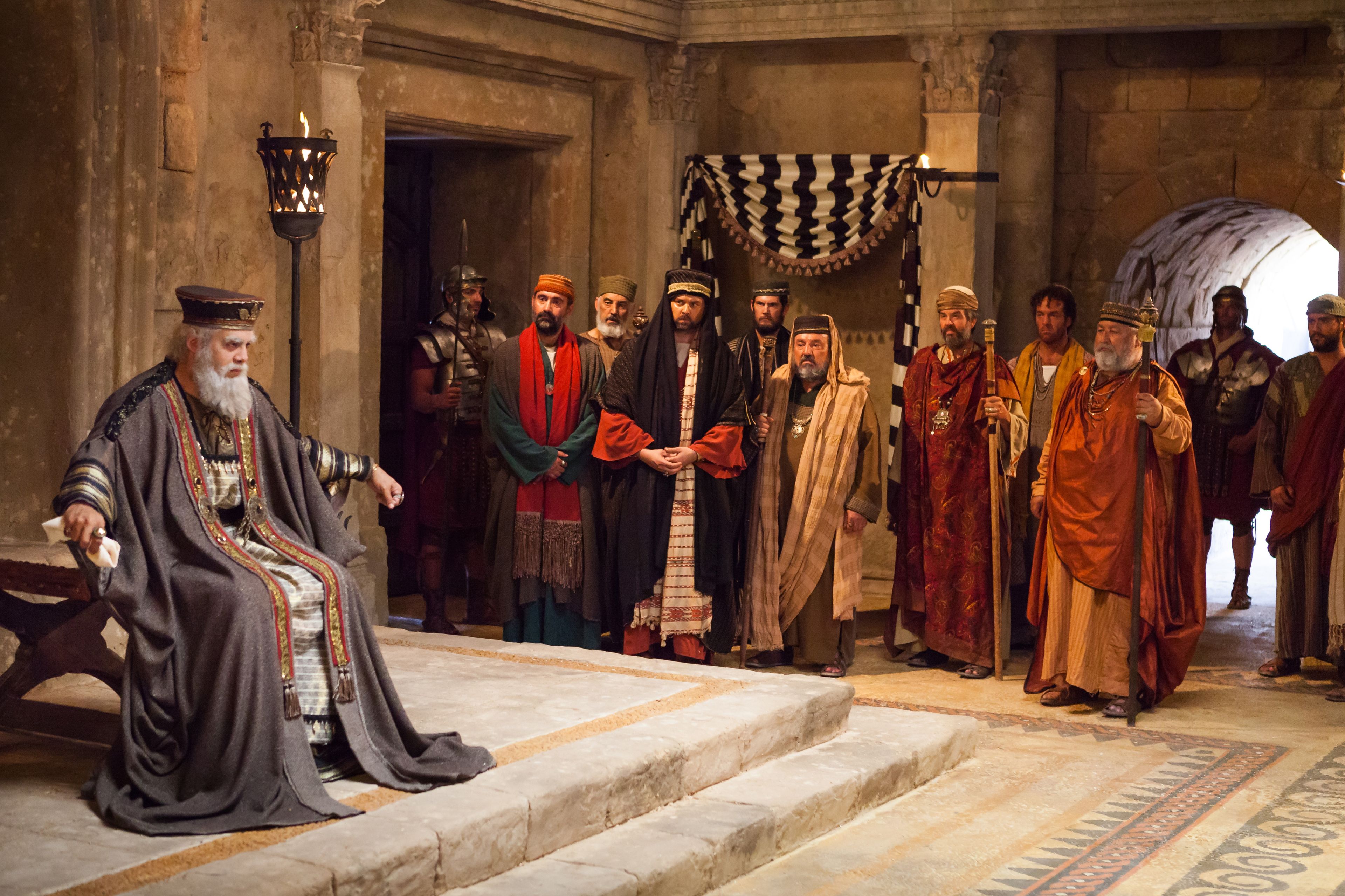 The Wise Men enter the court of King Herod to discuss their journey.