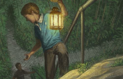 illustration of boy with lantern reaching out to someone