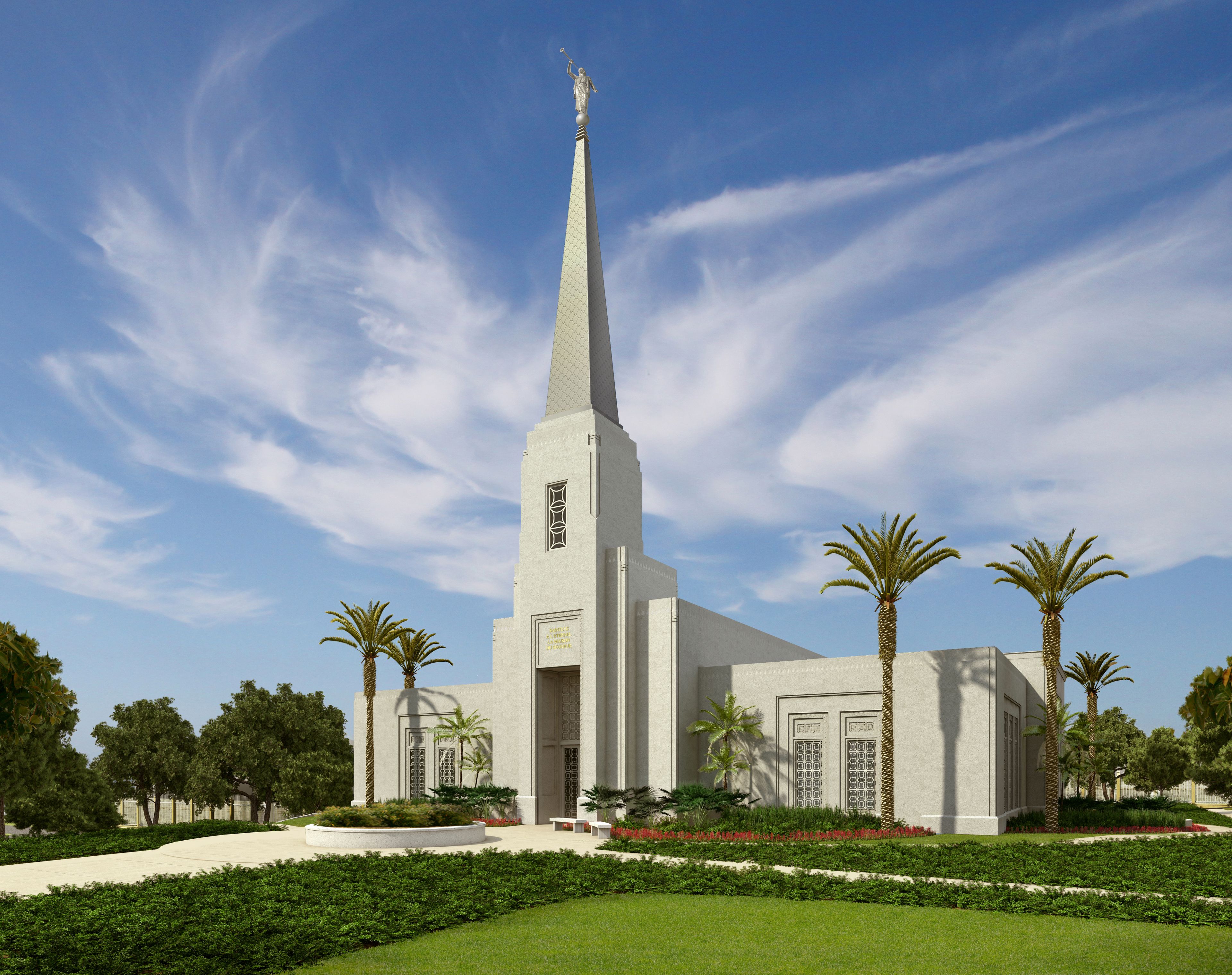 An artist’s rendering of the exterior of the Abidjan Ivory Coast Temple.
