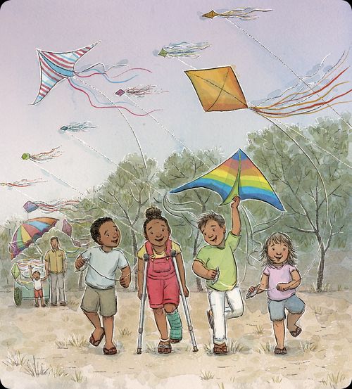 kids flying kites together