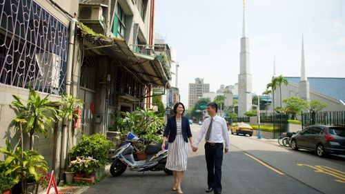 couple walking on street