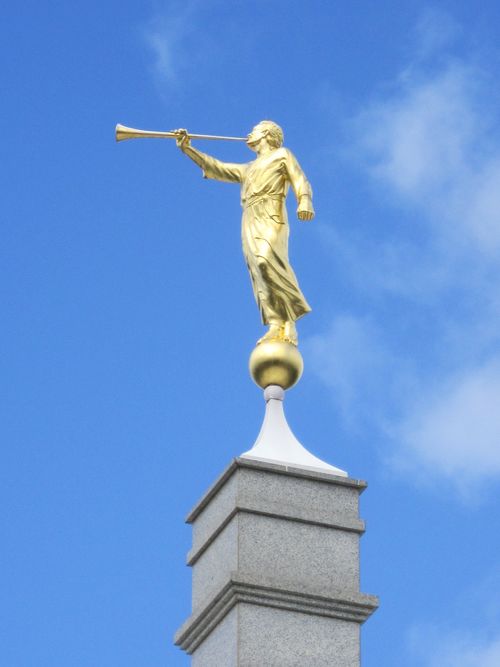 The Melbourne Australia Temple angel Moroni.