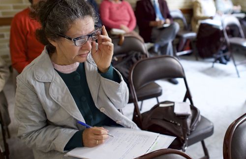 woman sitting at desk