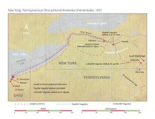 Ameerika Ühendriikide New Yorgi, Pennsylvania ja Ohio piirkonna kaart, 1831