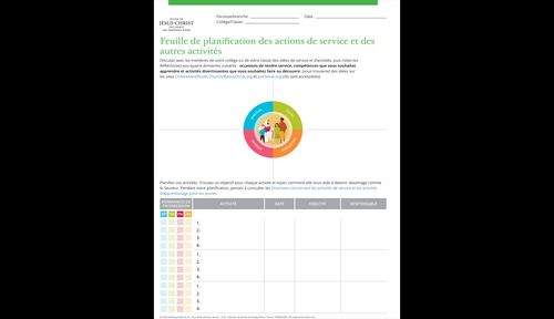 agenda pour planifier les activités de service et les activités d’apprentissage