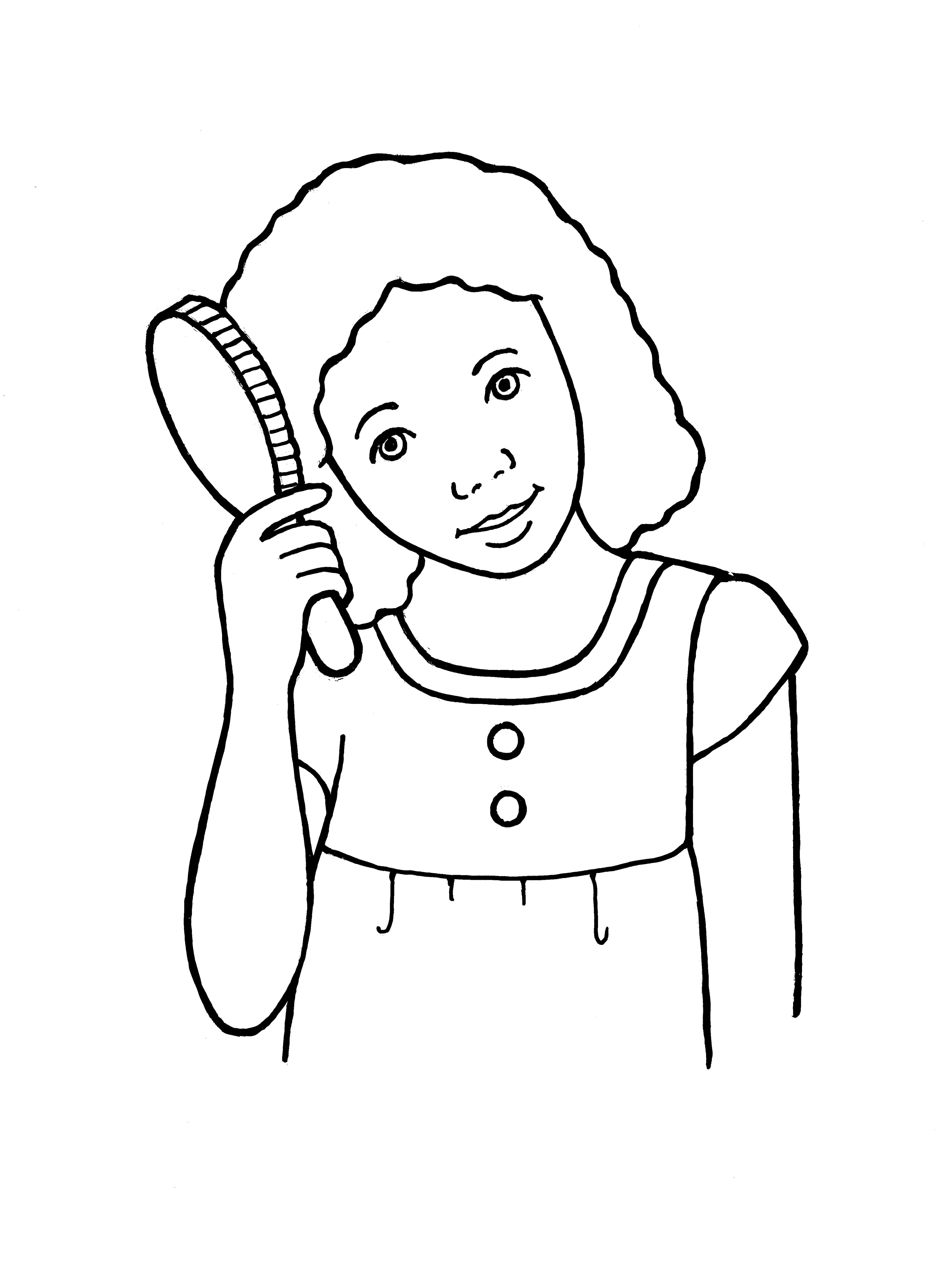 An illustration of a girl brushing her hair, from the nursery manual Behold Your Little Ones (2008), page 47.