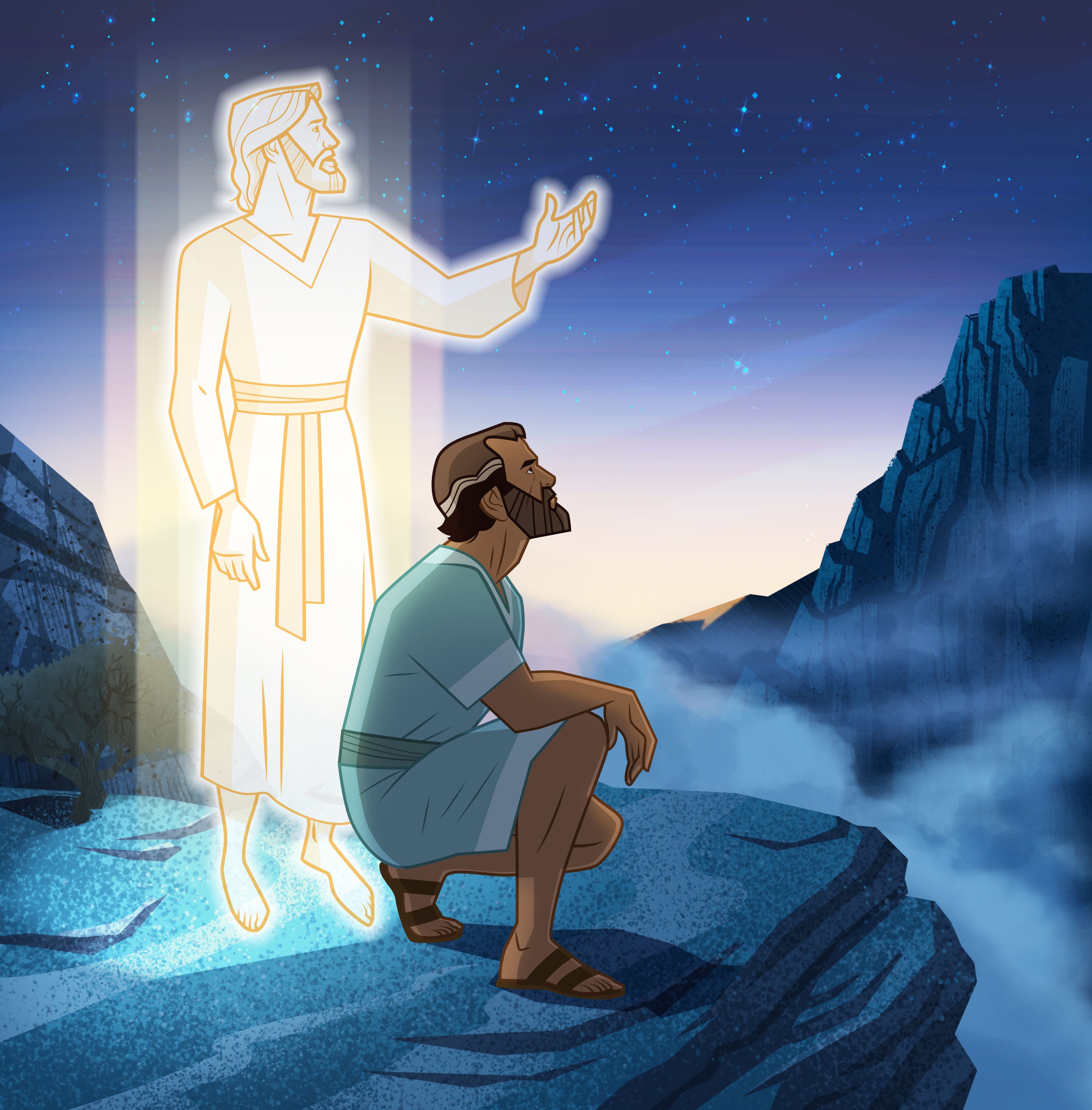 Gravura de Jesus Cristo conversando com Jacó. 
Gênesis 32:24–30