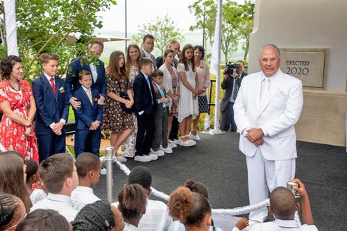 Elder Rasband outside the temple