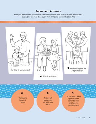 Matching activity about the sacrament prayers