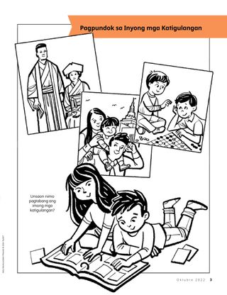 coloring page of children looking at family photos