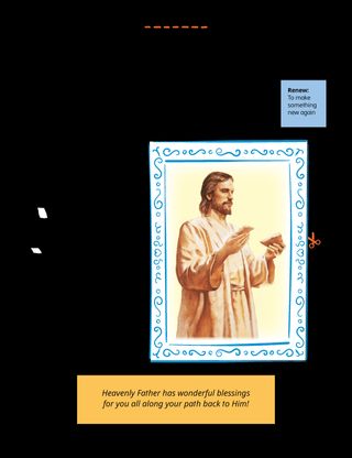 A page about the sacrament with a picture of Jesus holding bread