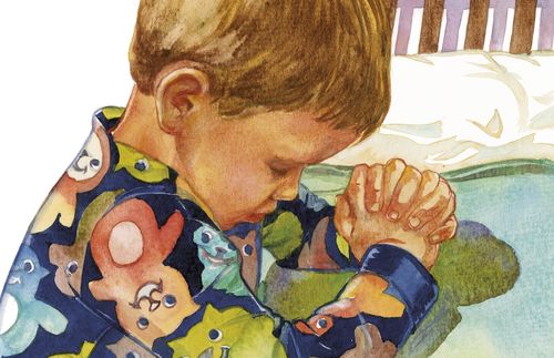 illustration of child praying by his bed