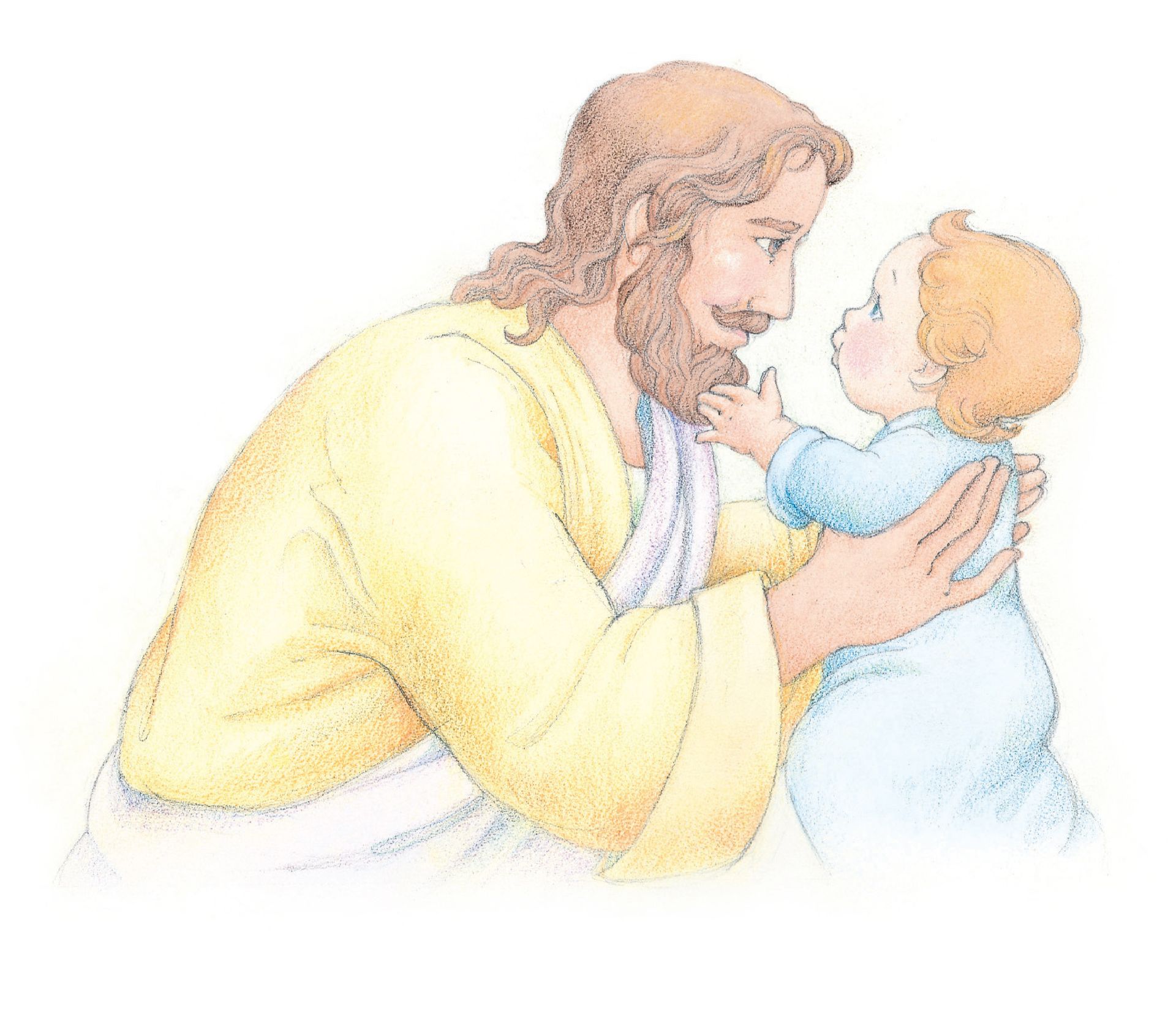 Jesus Christ holding a young child. From the Children’s Songbook, page 59, “Jesus Loved the Little Children”; watercolor illustration by Phyllis Luch.