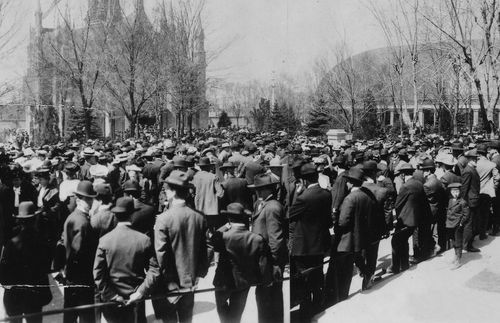 historical photograph of general conference overflow