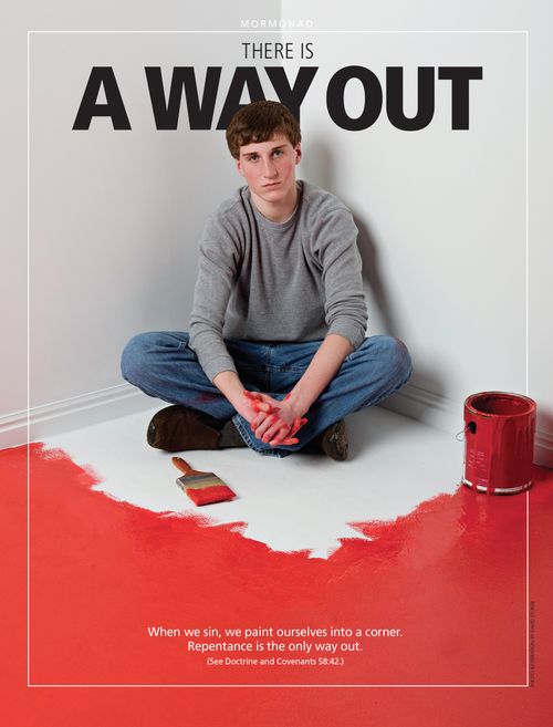 A poster showing a young man painted into a corner, paired with the words “There Is a Way Out.”