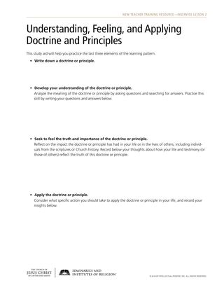 handout, Understanding, Feeling, and Applying Doctrine and Principles