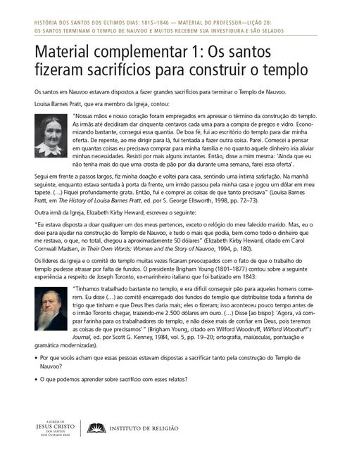 Material complementar 1: Os santos fizeram sacrifícios para construir o templo