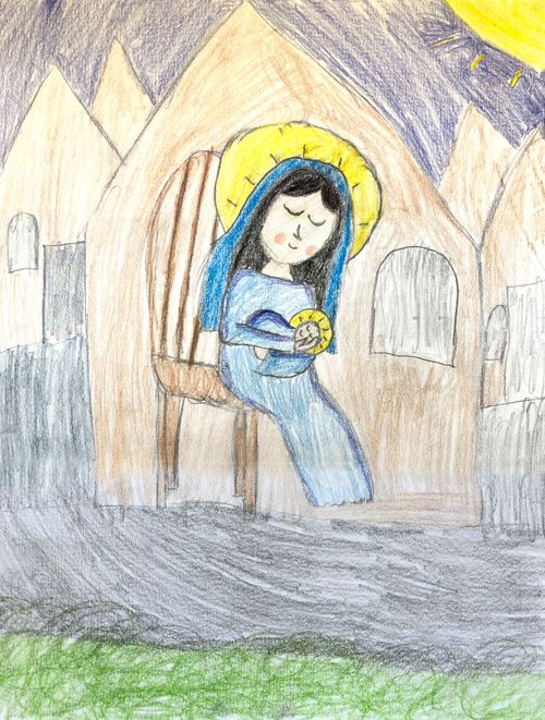 Child’s drawing of Mary holding Baby Jesus