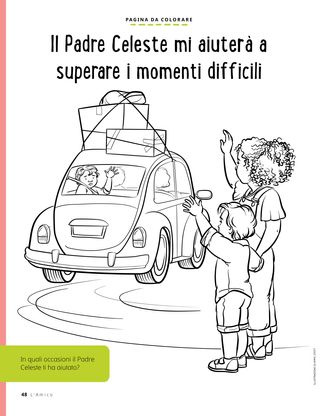 coloring page of boy waving while friend drives away