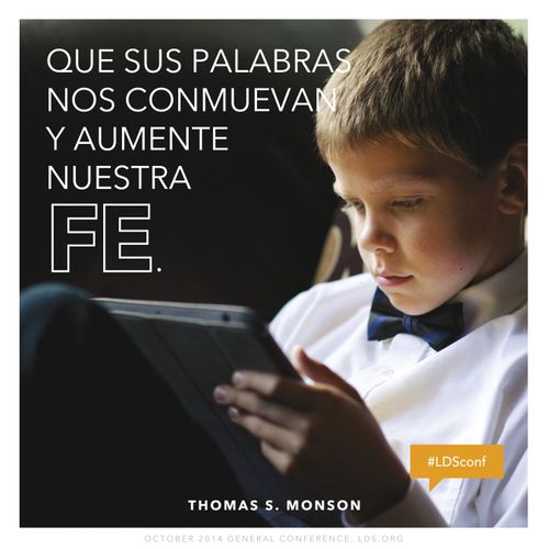 An image of a young boy using an ipad, paired with a quote by Thomas S. Monson, "May our hearts be touched."