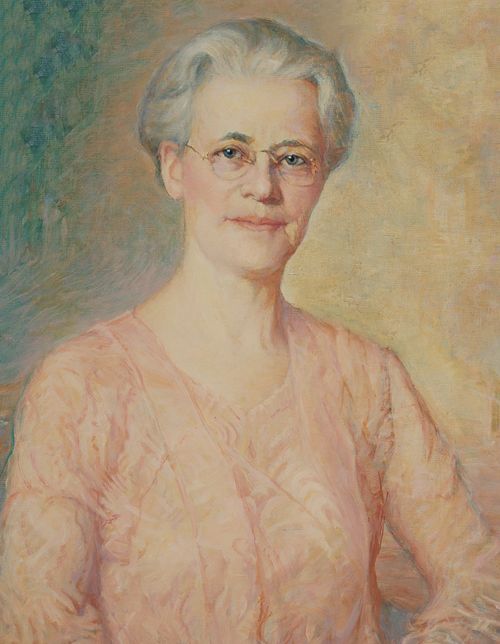 Retrato de May Anderson, quien prestó servicio como segunda Presidenta General de la Primaria desde 1925 hasta 1939; pintado por Lewis A. Ramsey.