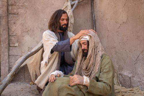 Jesus Christ heals a blind man.