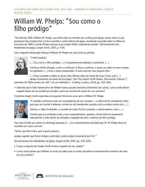 Material complementar: William W. Phelps: “Sou como o filho pródigo”