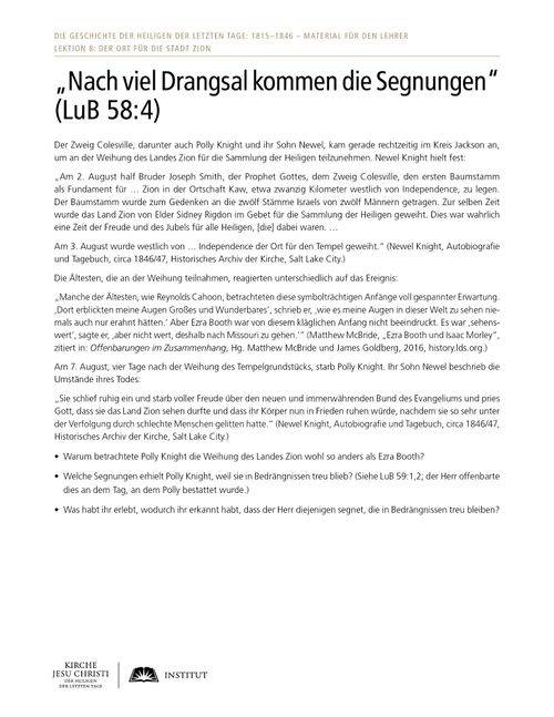 Arbeitsblatt „Nach viel Drangsal kommen die Segnungen“ (LuB 58:4)