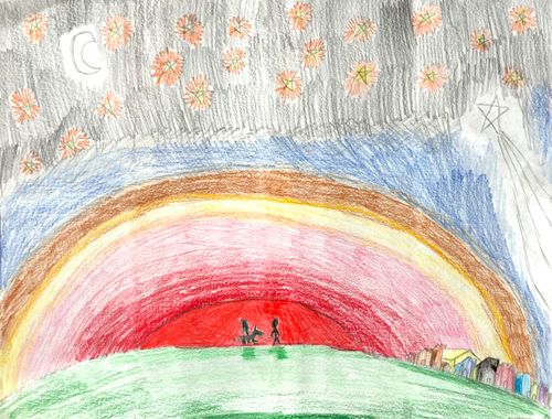 Child’s drawing of Joseph and Mary traveling to Bethlehem