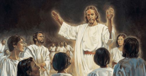 The resurrected Jesus Christ preaching to spirits in the Spirit World.