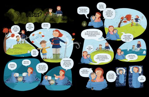 PDF of comic-style story showing a boy and his grandma hiking and camping together