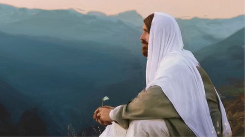 Christ sitting on a mountainside