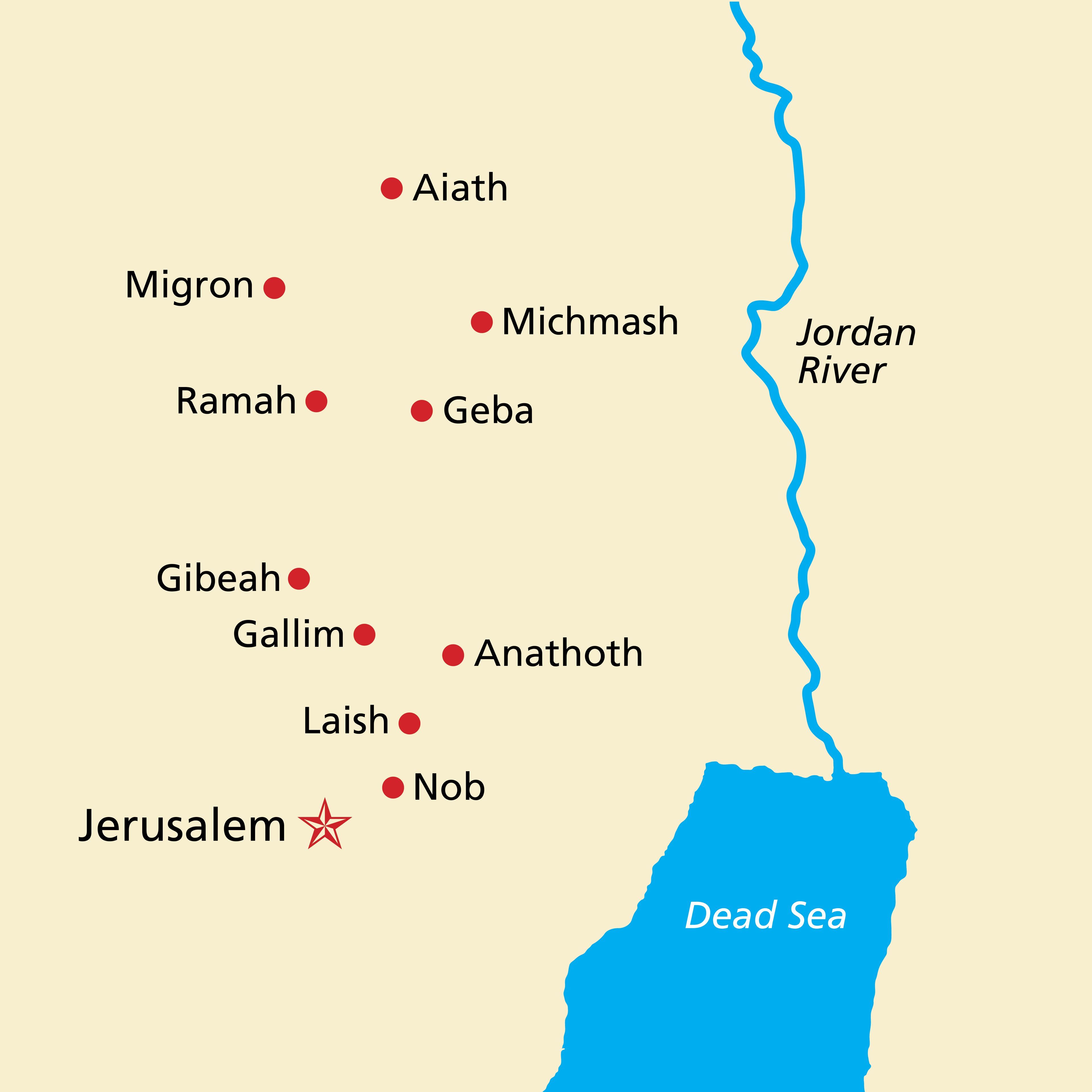 A map of the Holy Land, including Jerusalem, the Dead Sea, and the Jordan River.