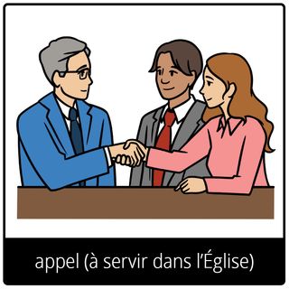 Pictogramme de l’Évangile pour « appel (à servir dans l’Église) »