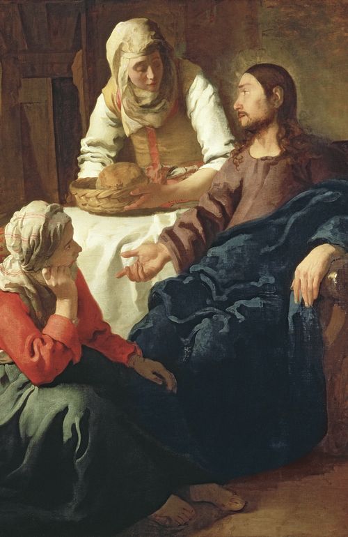 Fine art depiction of Jesus Christ talking to Mary and Martha.