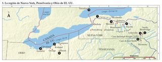 Mapa de la región de Nueva York, Pensilvania y Ohio