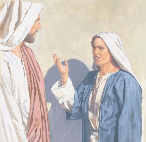 Mary approaches Jesus during the wedding feast in Cana to say there is no more wine to serve the guests - ch.12-1