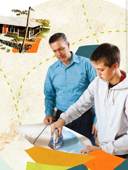 young man ironing