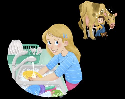 girl washing dishes