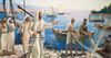 Jesus Christ and Apostles standing by fishing boats