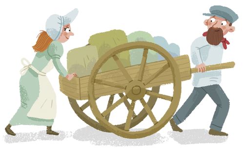 pioneers pushing a handcart