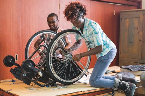 wheelchair being assembled