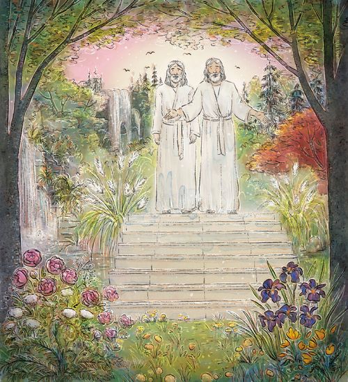 Jesus and Heavenly Father standing in beautiful garden