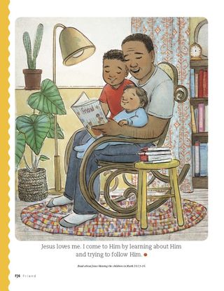 a dad reading the Friend with young children