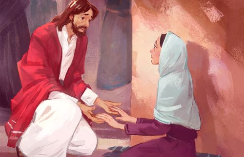 Jesus helping woman