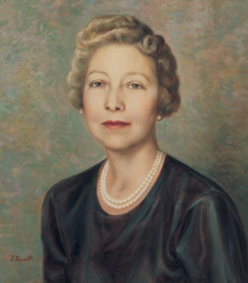 Retrato de Adele Cannon Howells, quien fue la cuarta Presidenta General de la Primaria desde 1943 hasta 1951; pintado por Dean Fausett.